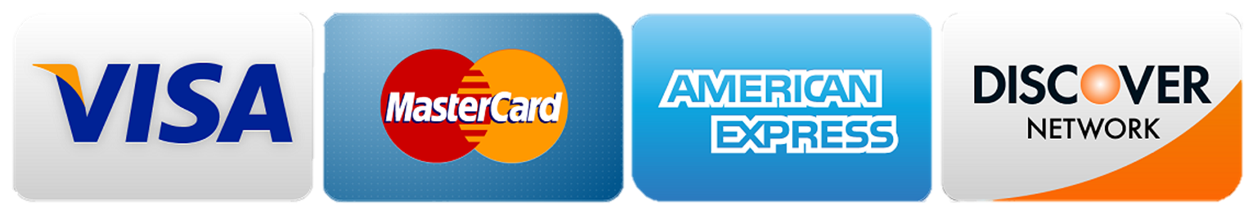 Accepted Credit Cards - Mastercard, Visa, American Express and Discover